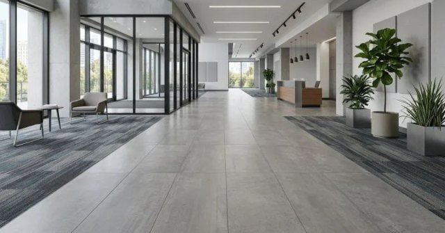 Property manager reviewing commercial flooring project details