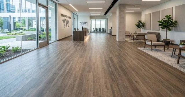 Property manager reviewing commercial flooring project details