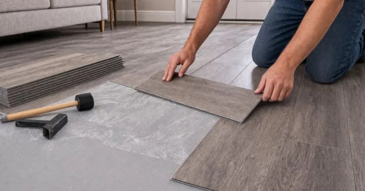 Vinyl flooring installation in a residential interior