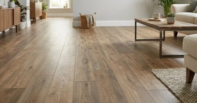 Two photos showing rooms and floor transitions for a vinyl flooring installation estimate